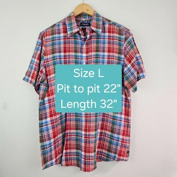 Ralph Lauren Chaps Linen Blend Colorful Plaid Shirt Mens Sz L Preppy Work Casual - Picture 5 of 9